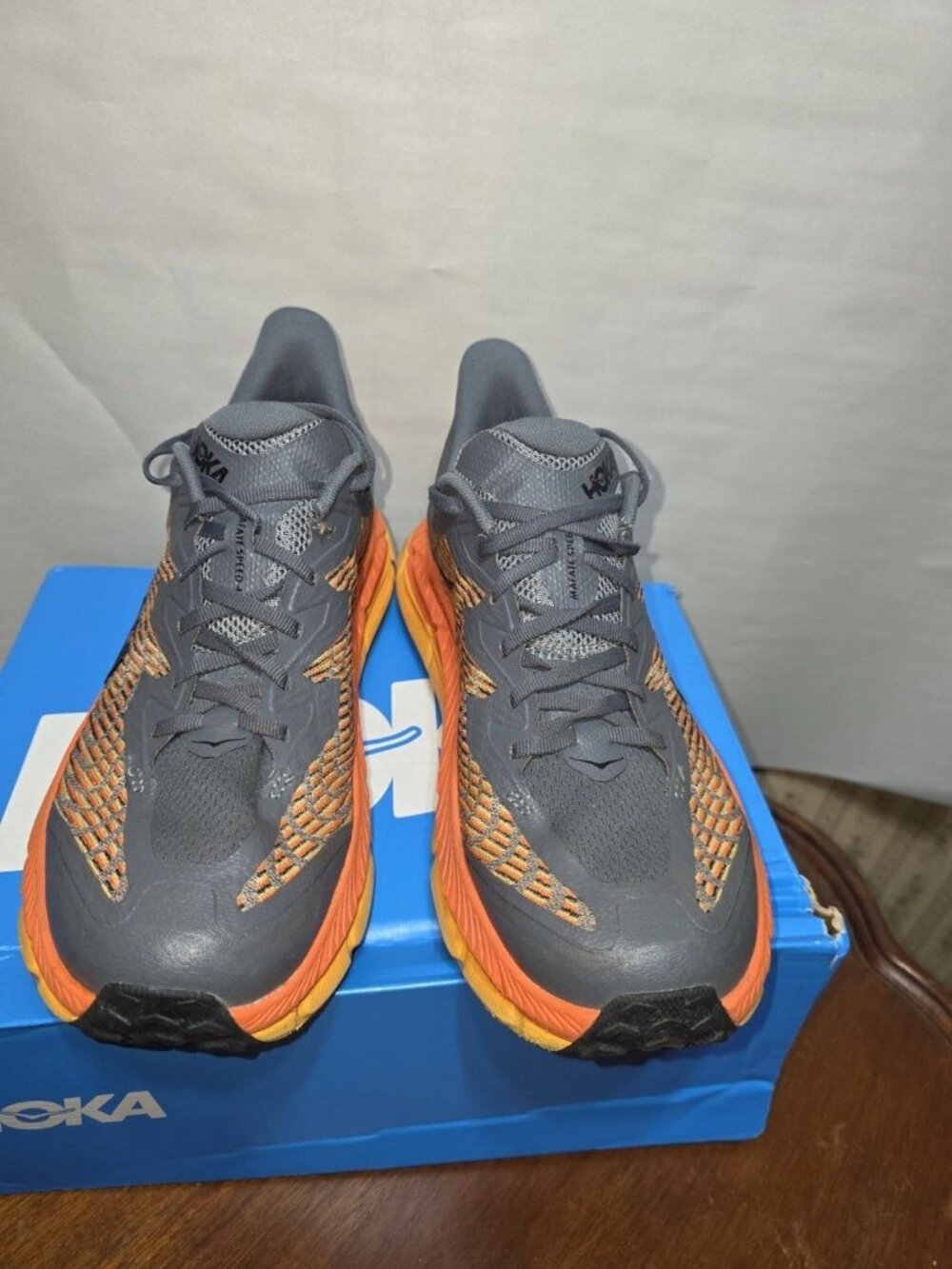HOKA Mafate Speed 4 Trail Running Shoes Men 10 Gray Orange Vibram 1129930 CKBC